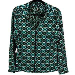 Miss Nikky Reversible Cotton Geometric Floral Full Zip Jacket Medium Blue Brown